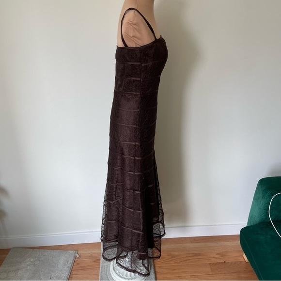 JS Collections Brown Lace Shell Spaghetti Strap Evening Gown Cocktail Dress Sz 6 - Picture 2 of 9